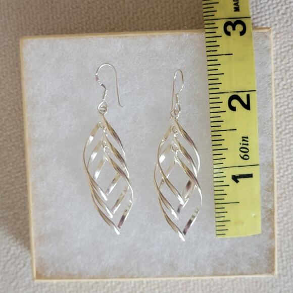Sterling Silver Twist Leaf Dangle Earrings – 2.25" Long, 925 Stamped - Picture 4 of 8